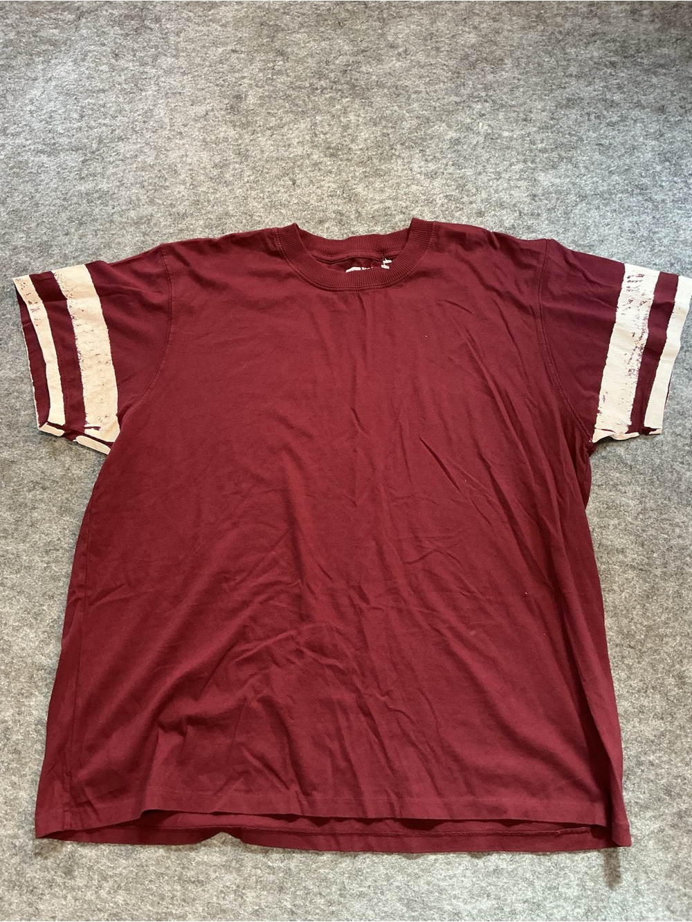Big Bud Press Men's Maroon Short Sleeve Shirt with White Stripe Sleeves Size XL